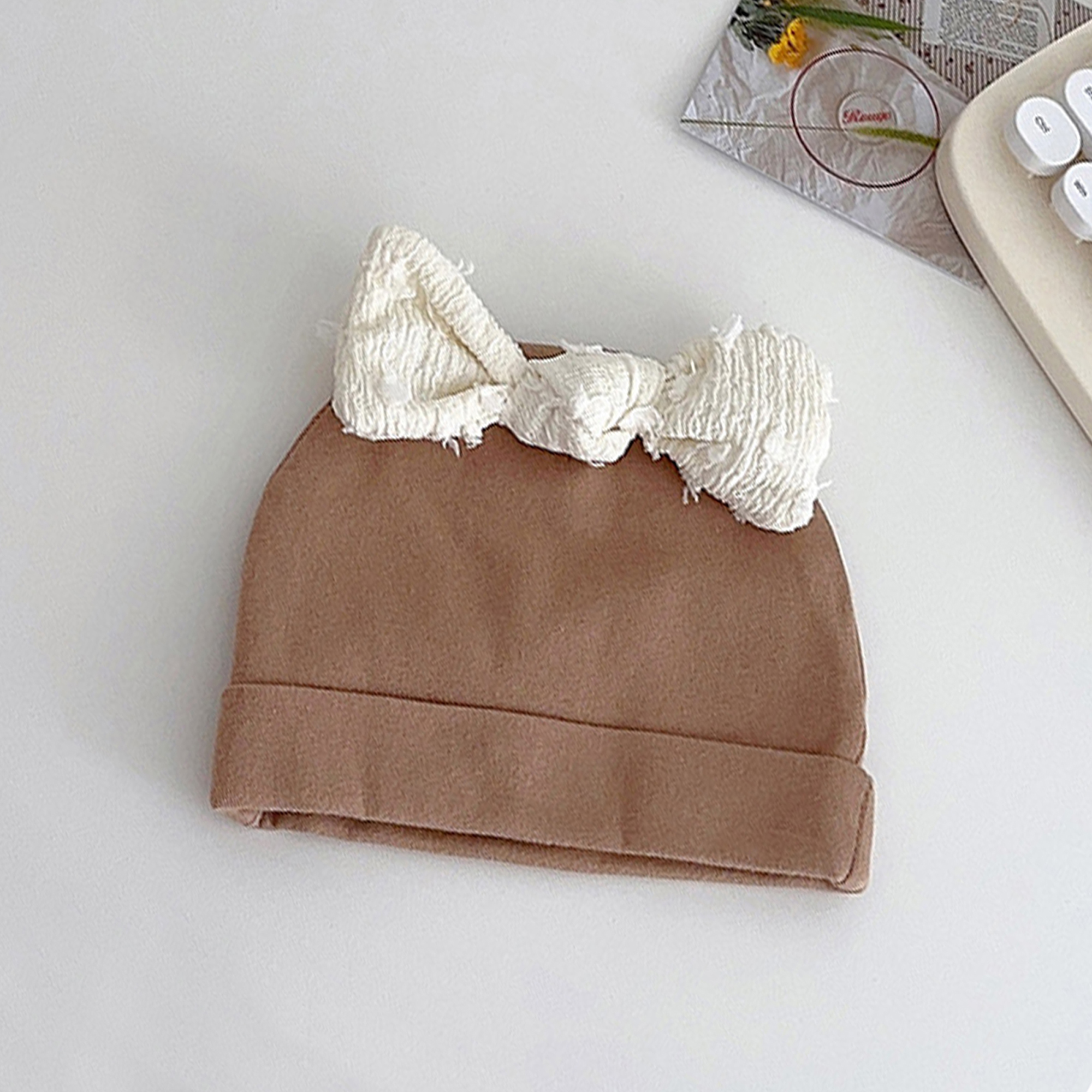 Baby Beanie Knit Hat With Cute Bow – Soft Cotton Turban Cap For Newborn Girls 0-3 Years