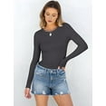 thumbnail image 4 of Women Long Sleeve Shirts Rib Knit Slim Fit Tops Fall Outfits Casual T-Shirt Underscrubs Layer Clothes Dark Gray S, 4 of 8