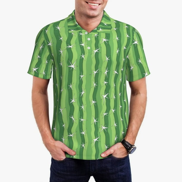 Fotbe Cactus Camiseta Polo de Golf para Hombre con Estampado – Camisa Deportiva Transpirable con Cuello Abotonado-Small