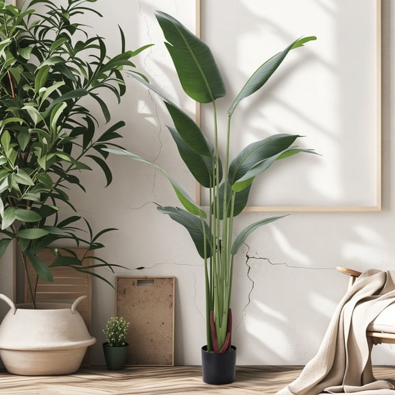 WETLA 5.2 Ft Faux Banana Tree with Planter - Artificial Tropical Indoor Plant for Home Decor, Tall Floor Plants for Living Room, Office & Bedroom