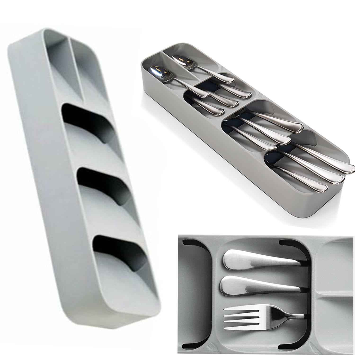Musement Drawer Cutlery Organizer Tray Kitchen Storage Holder Rack for Cutlery Silverware - Gray, Multi-Purpose Kitchen Storage and Organization Solution