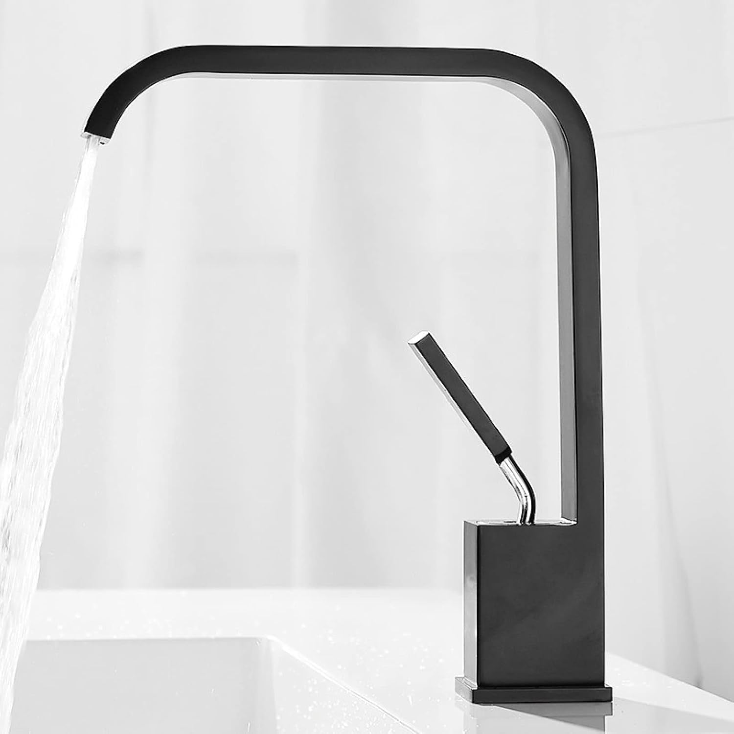 Basin Faucet Waterfall, Brass Bathroom Vanity Faucet, Hot and Cold Water Mixer Tap, Single Handle Waterfall Bathroom Sink Faucets, White