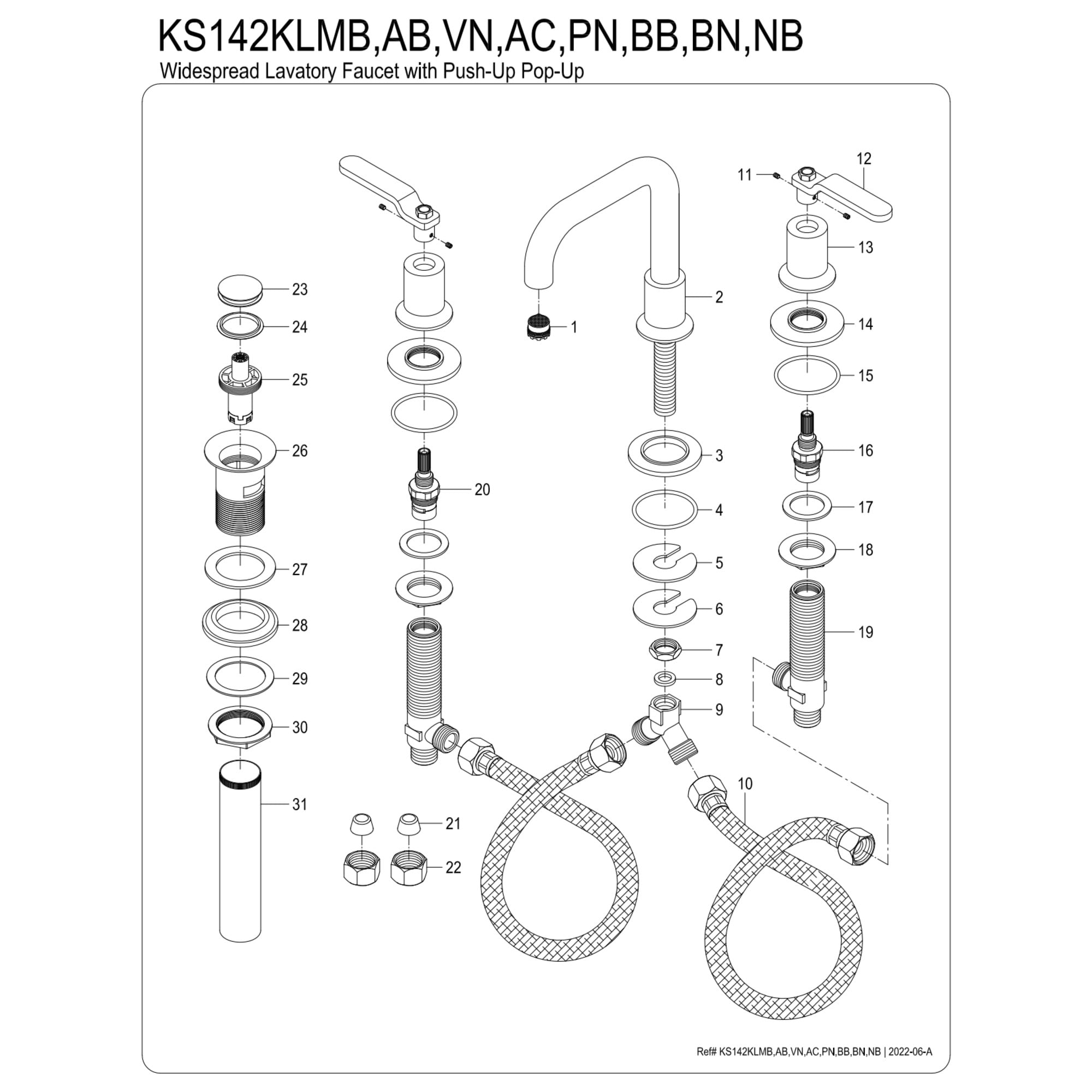 Kingston Brass KS142KLBN Whitaker Widespread Bathroom Faucet with Push Pop-Up Drain, Brushed Nickel