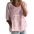 thumbnail image 4 of Women's Boho Floral 3/4 Sleeve Top Flowy Loose Cute Plus Size Summer Casual Pleated Blouse Shirts by Yigetop Pink L, 4 of 5