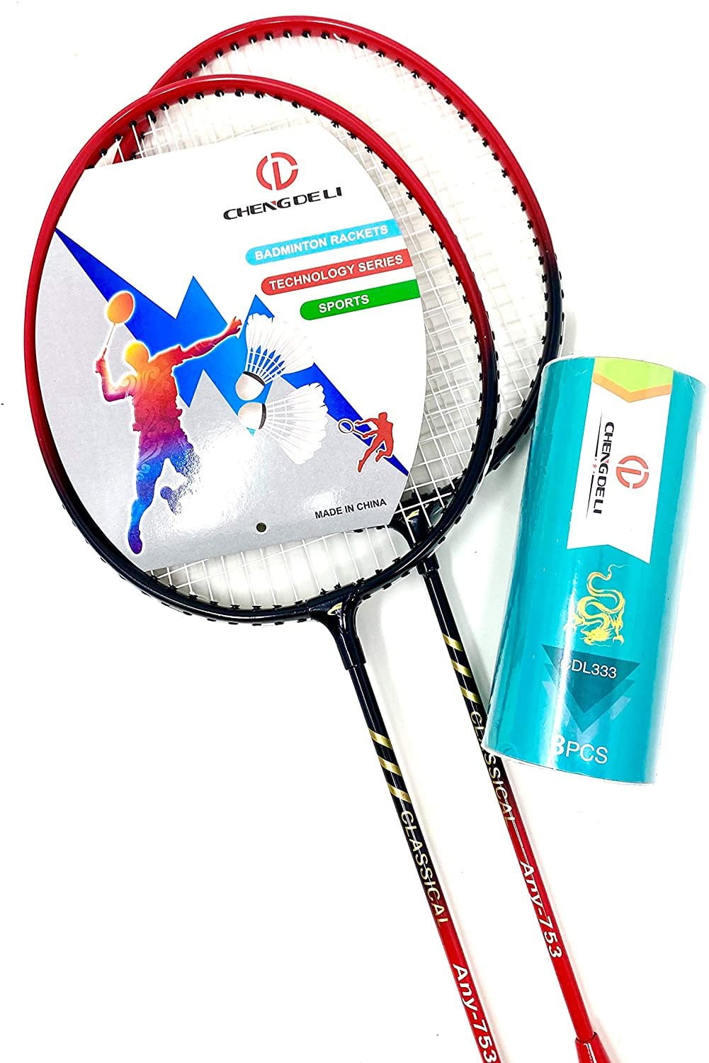 TJ Global Badminton Racquet Set, Pair of 2 Rackets with 3 Shuttlecocks and Carrying Bag Included, for Professional & Beginner Players, Lightweight Carbon Fiber (Orange)