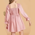 thumbnail image 2 of Valcatch Toddler Girls Ruffled Dress Long Sleeve Elastic Spring Dress Kids Solid Casual Clothes for 3-11 Years, 2 of 3