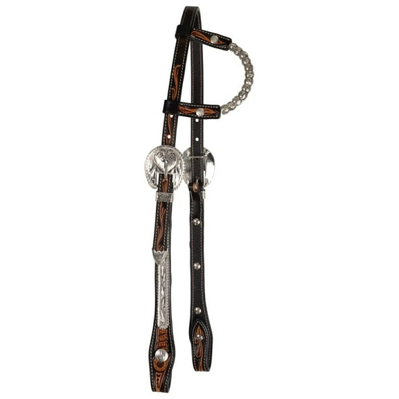 Schneiders One Ear Silver Wave Two-Tone Show Headstall | Argentine Leather | Full Horse