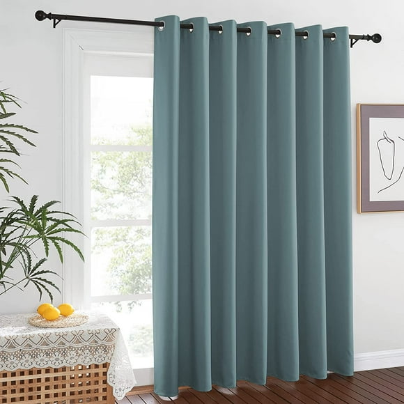 AIR-Blackout Curtain for French Door - Indoor Slider Curtain for Patio Door, Extra Wide Room Darkening Weighted Drape for Sliding Glass Door (Greyish Blue, W100 x L84, 1 PC)