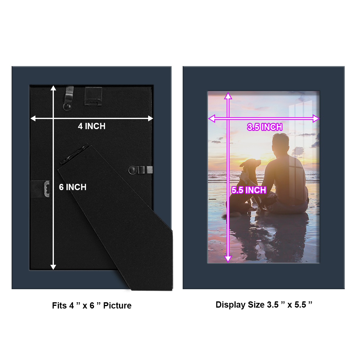 Modern Real Wood 4x6 inch Picture Frame in Navy
