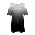 thumbnail image 3 of Tshirts Women Trendy Women's Summer Fashion Casual Gradient Printed Strapless V-Neck Short Sleeve T-Shirt Top, 3 of 6