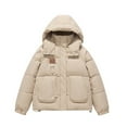 thumbnail image 5 of UPPADA Puffer Fall Jacket Womens Oversized Cropped Puffy Quilted Winter Cropped Puffer Coats with Pockets Fleece Line Windbreaker for Woman Khaki,S, 5 of 5