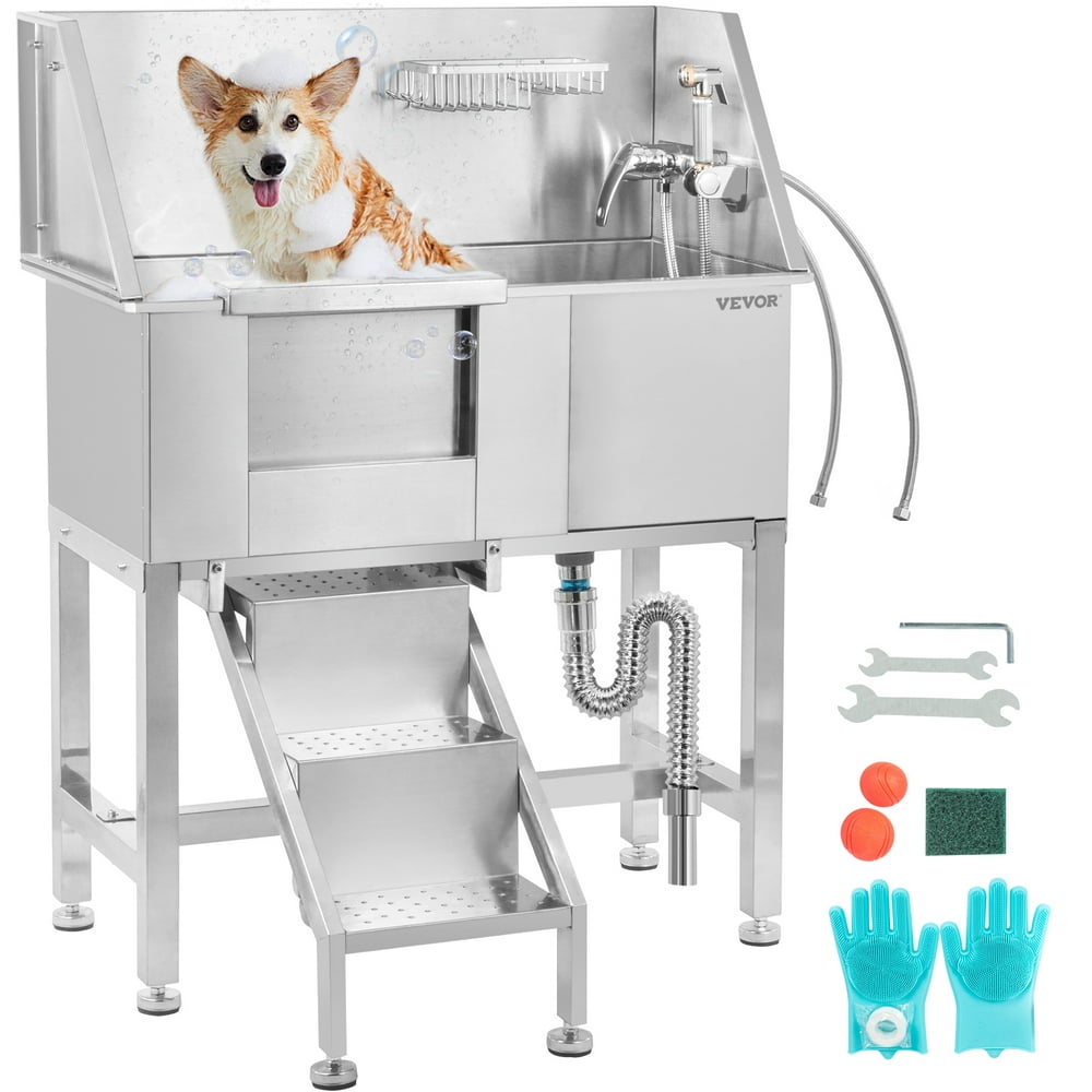VEVOR Pet Grooming Tub, Stainless Steel Dog Wash Station 200LBS Load Stainless Steel Pet Washing Station