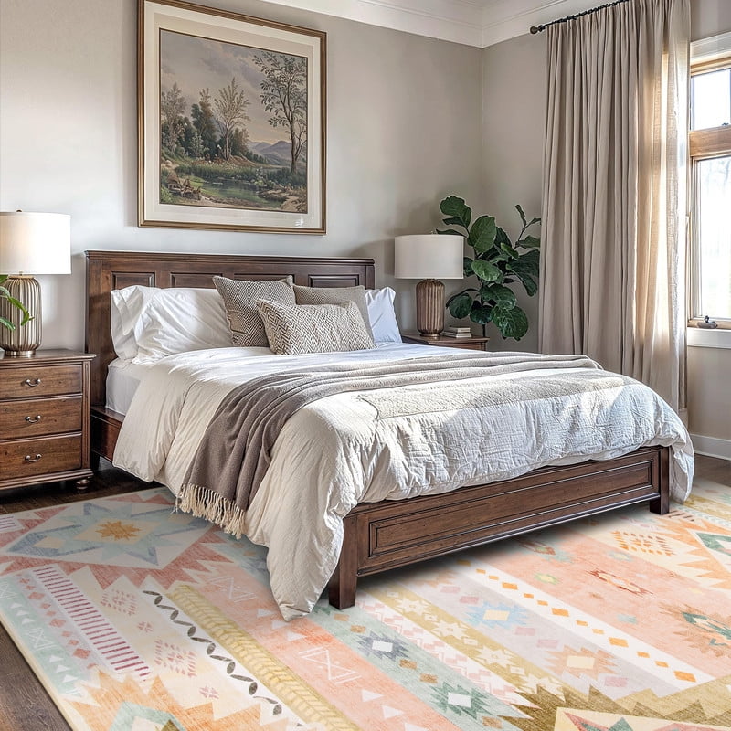 Jamfeel Area Rugs Boho Print Low Pile Washable Carpet Soft Non-slip Rug for Living Room Bedroom Kitchen 5'x8' Cinnamon