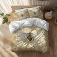 thumbnail image 2 of Honey Bee Full Size Comforter Set, Vintage White Daisy Wreath Leaf Honeycomb Texture Bedding for All Seasons, 4 Pcs Bed Set, 1Quiltcover (86"x86") ,1Sheet(80"x116"), 2Pillowcases (30"x20"), 2 of 12
