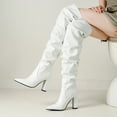 thumbnail image 4 of Womens Thigh High Boots Slouchy Leather Pointed Toe High Block Heel Pull on Fall Winter Dress Tall Boots White Size 9, 4 of 7