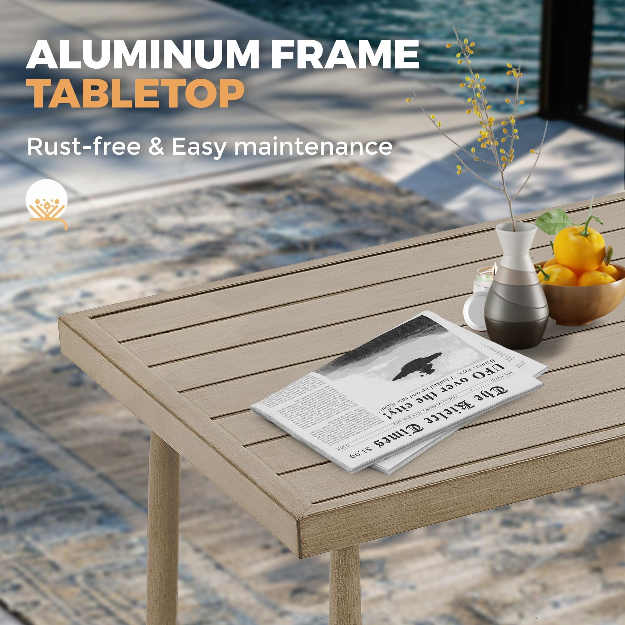 Outdoor Coffee Table Aluminum Patio Table Rectangle Metal Table Waterproof Rustproof for Backyard Deck Porch Balcony, Dark Brown