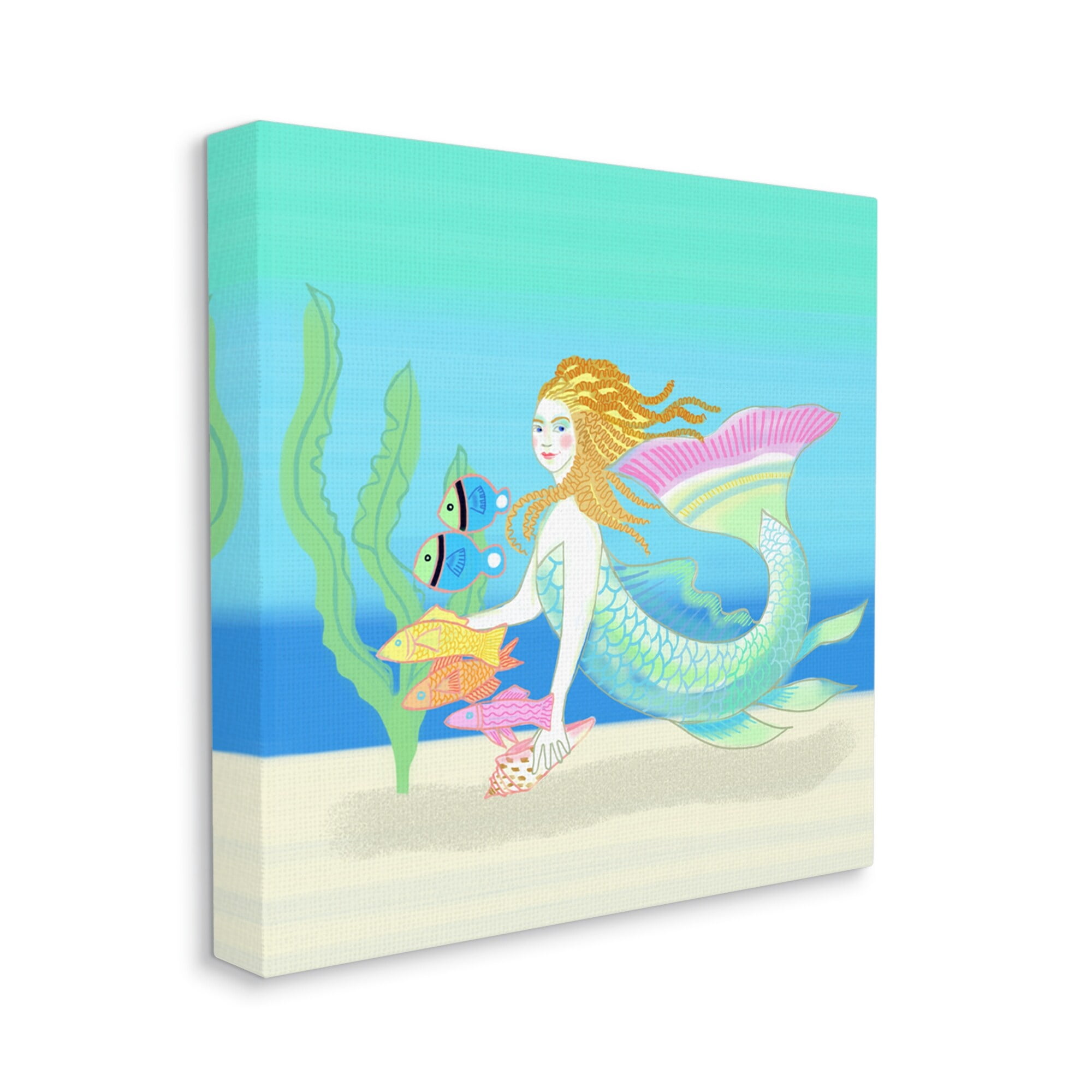 Stupell Industries Underwater Mermaid & Fish Swimming Ocean Seaweed Graphic Art Gallery Wrapped Canvas Print Wall Art, Design by unknown