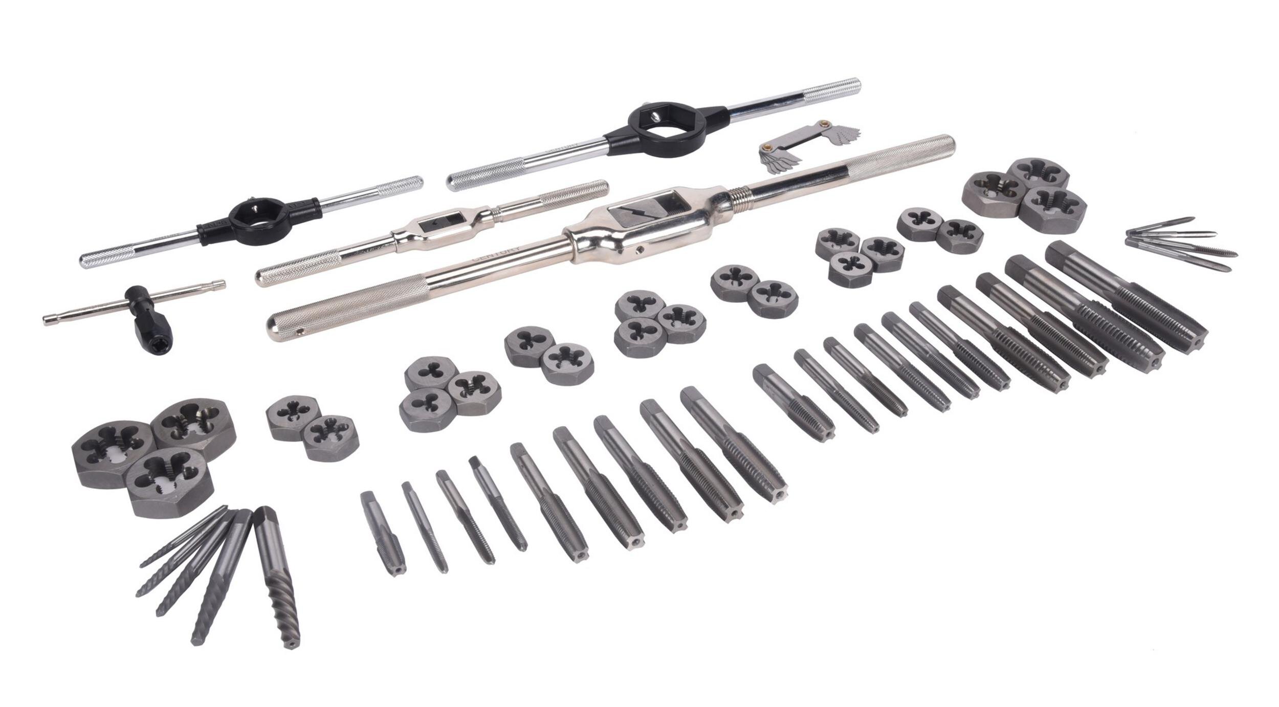 Century Drill & Tool – 98958 Carbon Steel Fractional Tap and Die Set, 58 Piece Tool Set – Tool Kit for Hand Cutting Applications, Construction