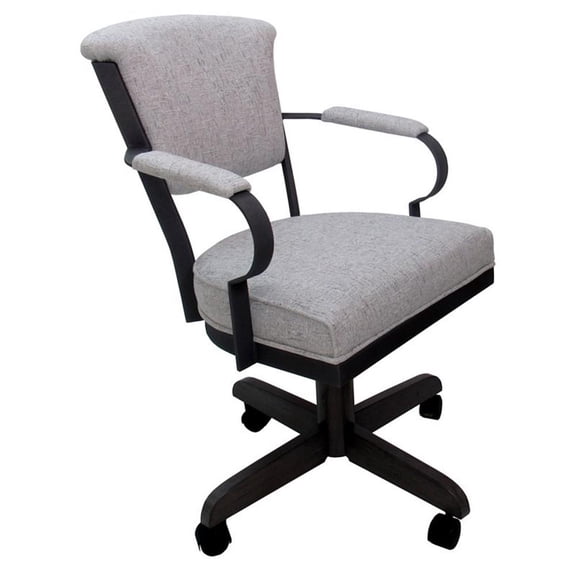 Miami Swivel Dining Caster Chair Wood Arms and Base - Ash Fabric - Black Metal