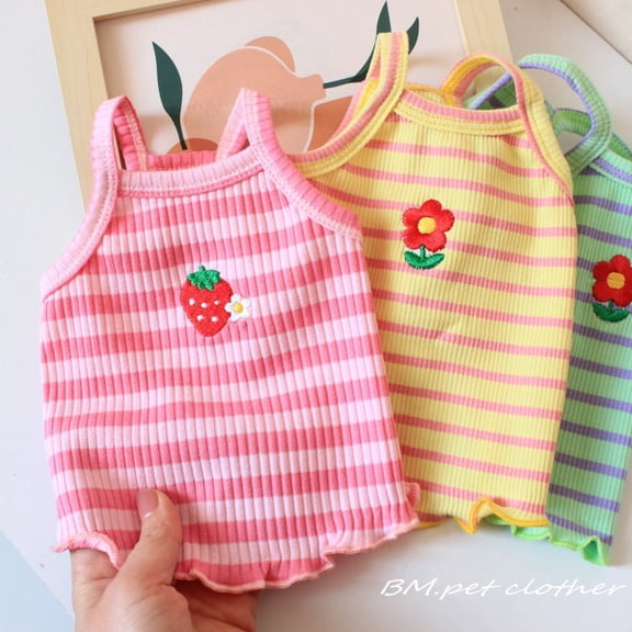 Adorable Pet Clothes for Cats & Small Dogs - Charming Spring & Autumn Wear Embroidered Striped Vest