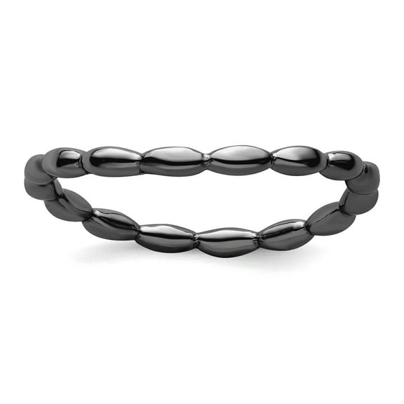 1.5mm 925 Sterling Silver Patterned Ruthenium plating Stackable Polished Black Plate Wave Ring Size 6 Stackable Ring for