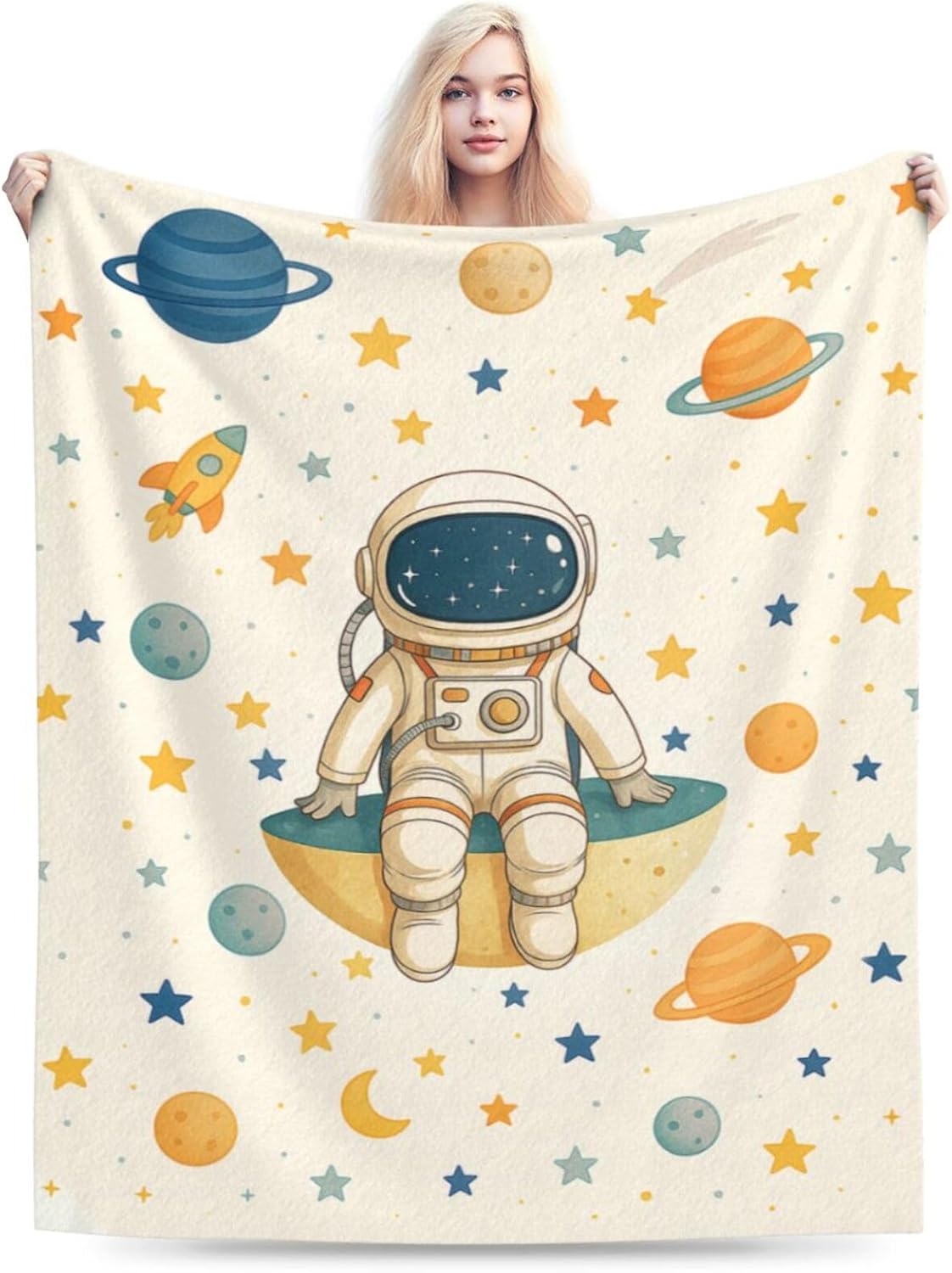 Astronaut Blanket Super Soft Warm Fluffy Fleece Flannel Space Blanket Cozy Fuzzy Plush Stuff Spaceman Bedding Blankets Gifts for Women Users men Women Adults 50"X40"