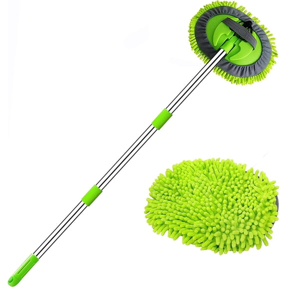 .5"  Wash Brush Mop Cleaning Tool with Long Handle Kit for Washing Detailing  , SUV, RV, Trailer, Boat 2 in 1 Chenille Microfiber Sponge Duster Not Hurt  Scratch Free