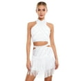 thumbnail image 3 of Sholeno Women's Latin Dance Outfits Fringe Swing Skirt with Crop Top Salsa Ballroom Dancing Clothes White XL, 3 of 5