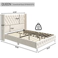 thumbnail image 5 of Blotout- Queen LED Upholstered Bed Frame with Wingback Headboard, Velvet Diamond Button Tufted Bed Frame USB & Type-C Ports and Side Pockets, Wood Slats Support, No Box Spring Needed, 5 of 10