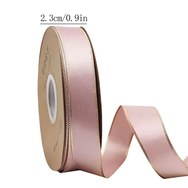 Gold Ribbon for Christmas Tree,Gold Ribbon for Gift Wrapping 2.3Cm Double Gold Edged Polyester Ribbon Gift Flower Packaging Ribbon Decoration Ribbon Diy Ribbon Flowers for Decoration