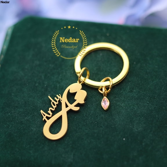 Customized Infinity Love Couple Keychain Stainless Steel Engraved Nameplate Birthstone Custom Name Pendant Keyrings Gift