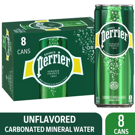 Perrier Sparkling Unflavored Mineral Water, 89.2 fl oz, 8 Pack Cans