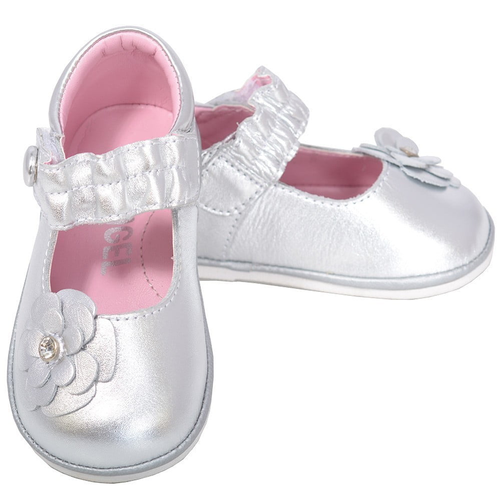 Angel Angel Silver Jeweled Flower Mary Jane Shoes Baby Girls 1