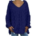 thumbnail image 3 of Sweaters For Women Loose Large Size Solid Color Hooded Long-sleeved Blue V Neck Winter Sweaters Blouse S-3XL, 3 of 8