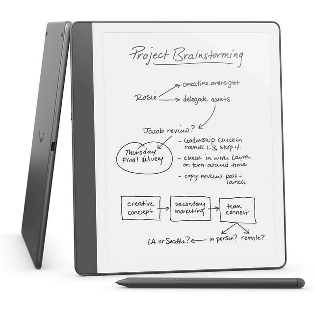 Amazon Kindle Scribe (16 Go) - Écran Redessiné avec Bordures Uniformes. Écrivez Maintenant Directement sur les Livres et documents. avec Carnet de Notes Intégré. Inclut Stylo Premium - Tungstène