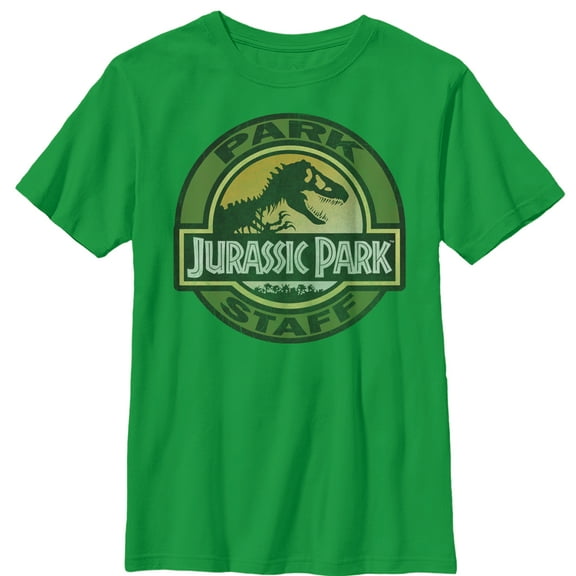 Boy's Jurassic Park The Park Staff Badge, With T-Rex  Graphic Tee Kelly Green Large
