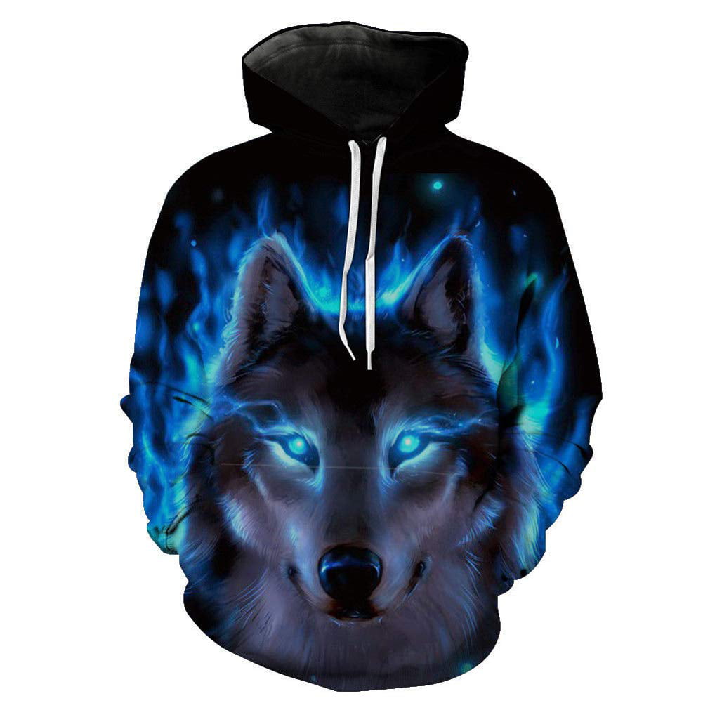 Alalaso Mens 3D Printed Sweatshirt Wolf Pullover Long Sleeve Hooded Tops Blouse