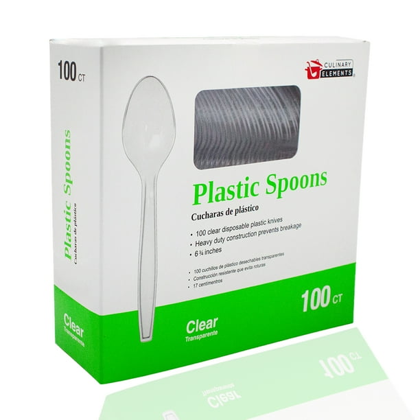 Clear Plastic Spoons, 100 Count Durable Disposable Utensils and