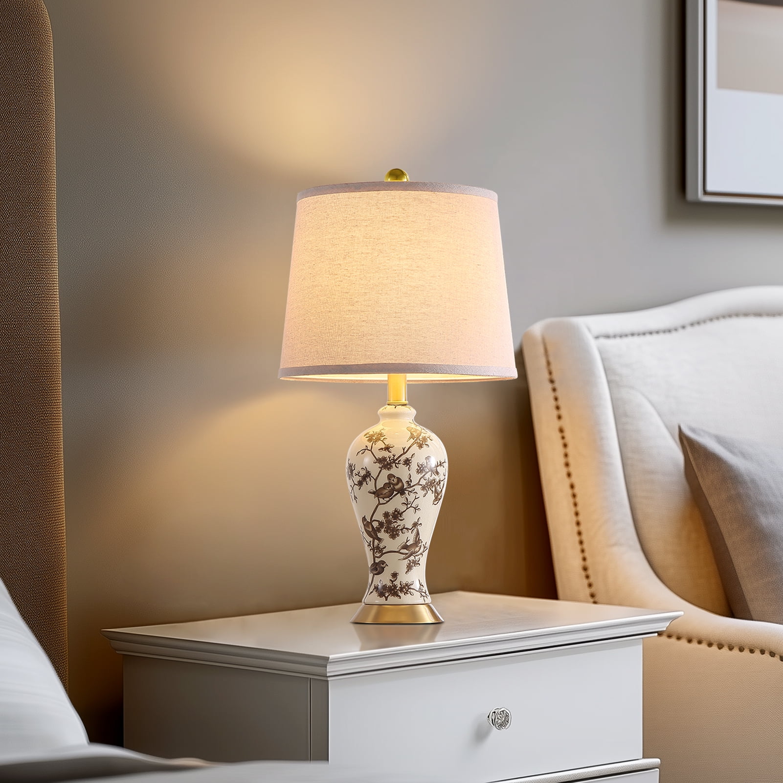 JUJUYUYOP  24"Classic Chinese-Style Ceramic Table Lamps Set of 2, Suitable for Bedside Tables, Living Rooms, and Entryways (Bulb Included)