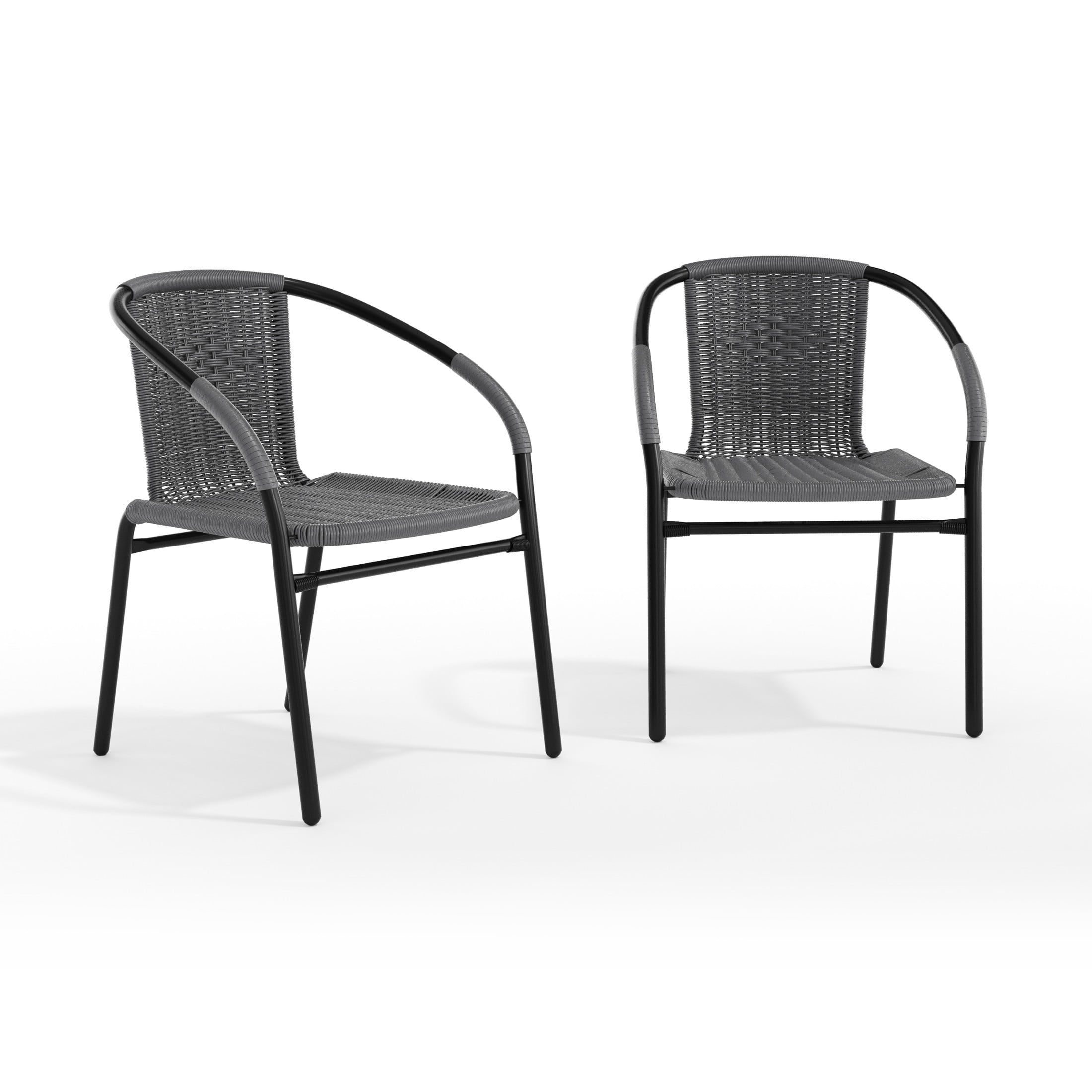 Flash Furniture Set of 2 Commercial Grade Gray Rattan Indoor-Outdoor Restaurant Stack Chairs