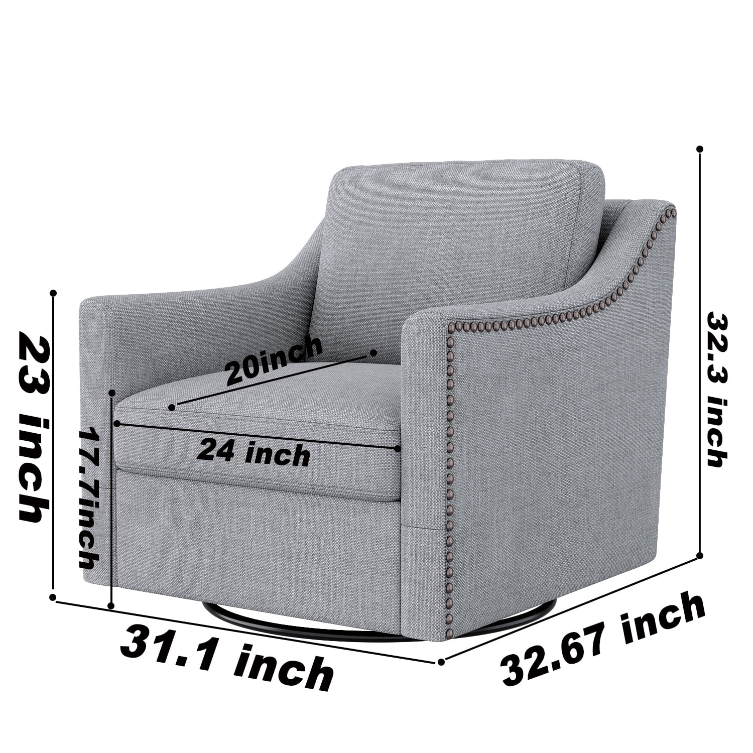 Aukfa 31.1"W Modern Swivel Accent Chair Armchair Reading Chair Single Sofa for Living Room, Gray