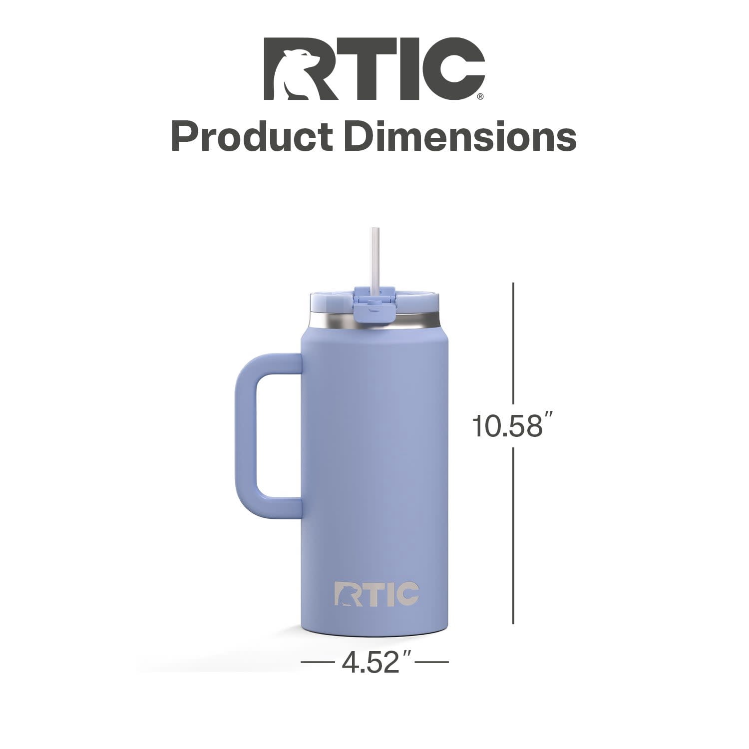 RTIC 64 oz Ceramic Lined Road Trip Tumbler with Handle and Leak-Resistant Straw Lid, Periwinkle