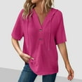thumbnail image 2 of Ltctricy Women's Knit Tops Short Sleeve Half Button Drawstring Lightweight Hooded Shirts Loose Casual Blouses, 2 of 7
