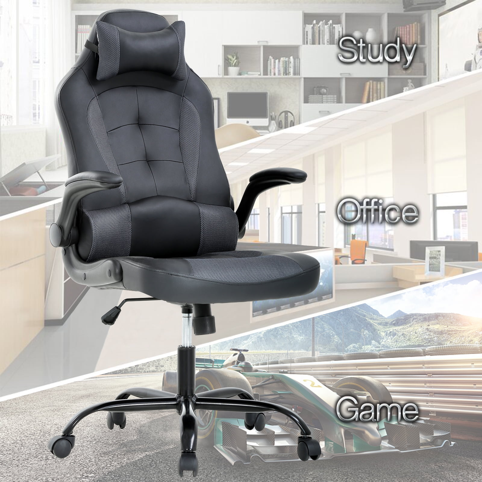Lorell High Back Gaming Chair with Foldable Footrest – Ergo Standing Desks