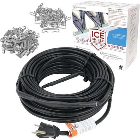 WarmlyYours Roof Snow De-Icing Heat Cable 120 ft., 5 Watts/ft. Heat Tape for Roof and Gutters, Ice Dam and Snow Damage Prevention System with Clips and Spacers (Ice Shield)