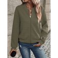 thumbnail image 3 of Women’s Solid Color Zip-Up Jacket, Casual Baseball Collar Lightweight Outerwear, Relaxed Fit Long Sleeve Daily Wear Jacket for Spring Fall, 3 of 7