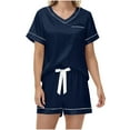 thumbnail image 5 of BUIGTTKLOP Satin Pajamas Sets for Women Short Sleeve V Neck Top Wide Leg Shorts Soft Sleepwear Cozy Loungewear, 5 of 5