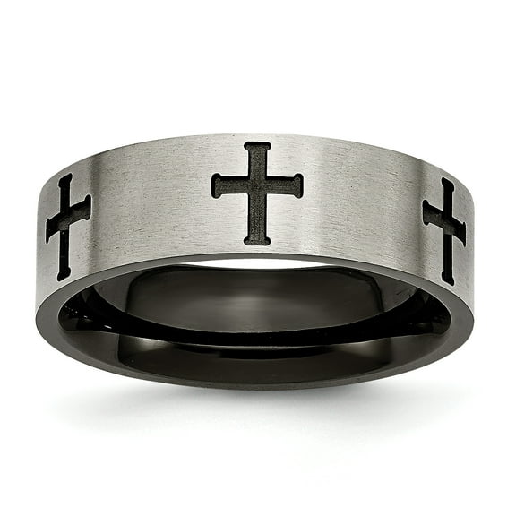 Titanium 7mm Cross Black IP-plated Brushed & Polished Band