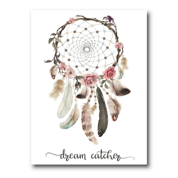 Designart ' Dream Catcher Made With Ethnic Feathers ' Bohemian & Eclectic Canvas Wall Art Print
