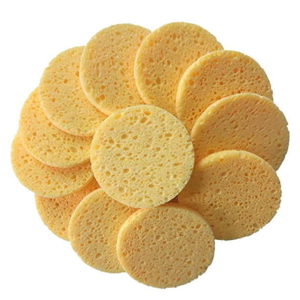 50 esponjas de pulpa de madera natural, compresas de celulosa, esponjas cosméticas para lavado facial, herramientas de limpieza y desmaquillaje (redondas)